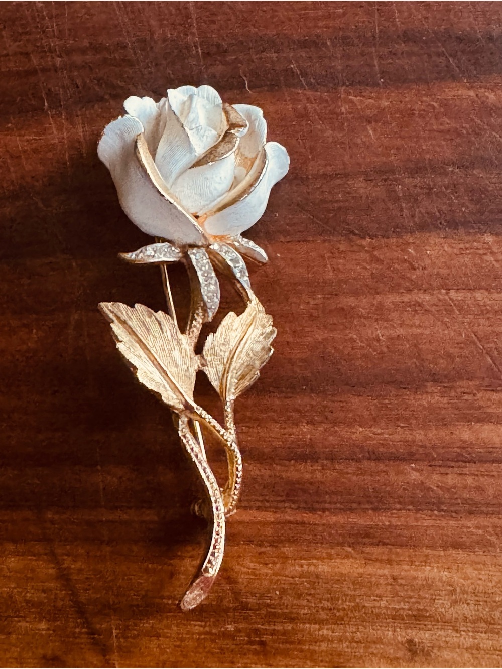Capri Gold and White Rose Brooch - Women Jewelry